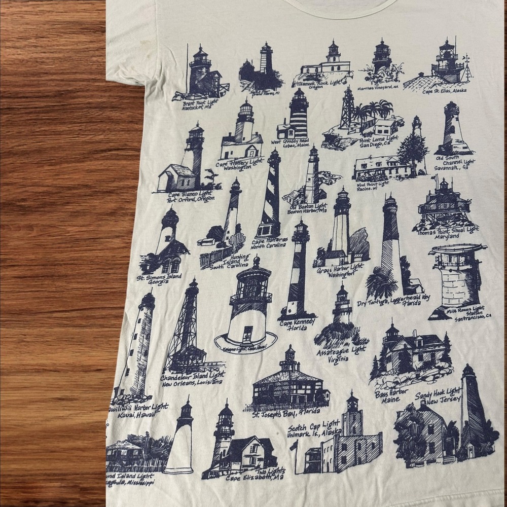 Vintage Michigan Rag Co Lighthouse All Over Print Novelty T-Shirt One Size - Picture 2 of 7